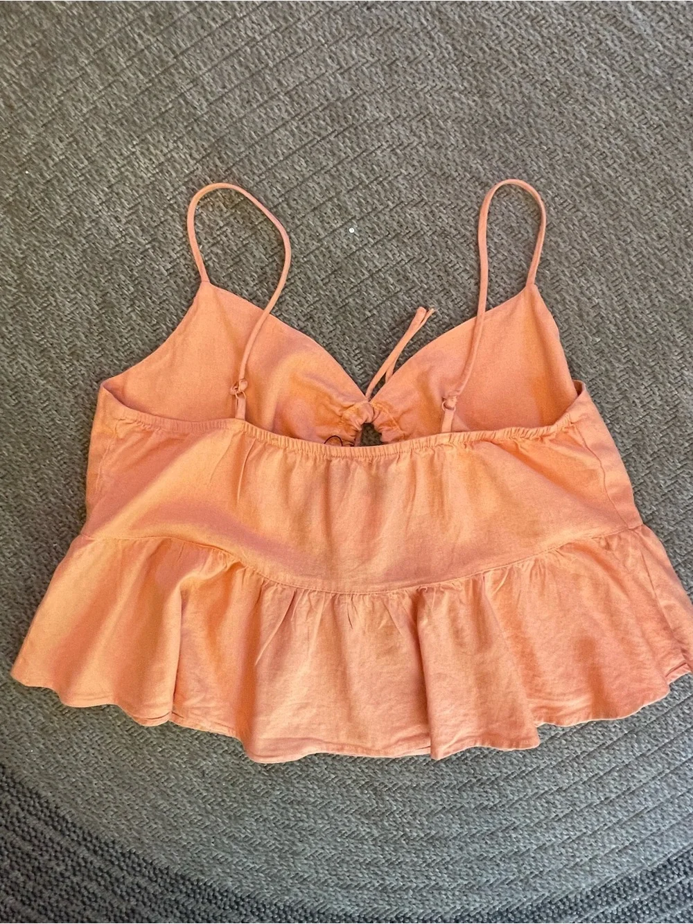 orange keyhole babydoll camisole top with adjustable straps & ruched peplum hem